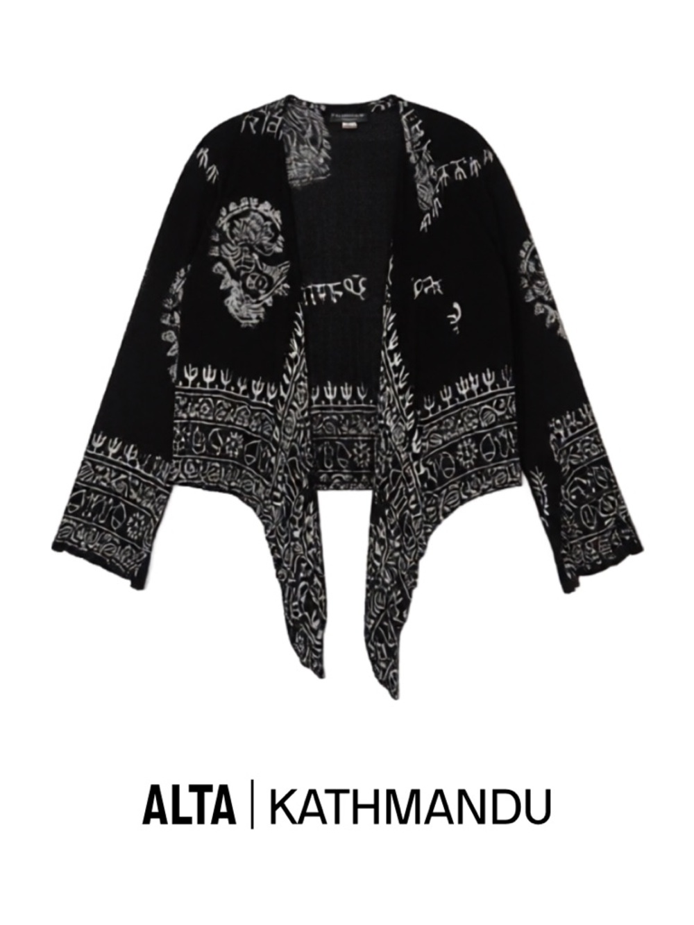 Kathmandu Black and White Patterned Open-Front Cardigan